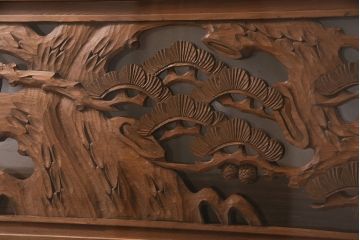 アンティーク建具　松と竹の彫りが美しい両面ガラスの彫刻欄間(明かり取り、明り取り)(R-047335)