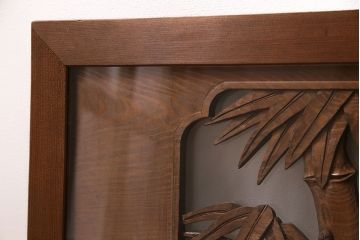 アンティーク建具　松と竹の彫りが美しい両面ガラスの彫刻欄間(明かり取り、明り取り)(R-047335)