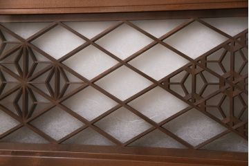 アンティーク建具　麻の葉文様の組子が素敵な昭和中期の欄間(明かり取り、明り取り)(R-047336)