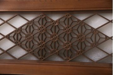 アンティーク建具　麻の葉文様の組子が素敵な昭和中期の欄間(明かり取り、明り取り)(R-047336)