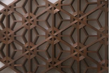 アンティーク建具　麻の葉文様の組子が素敵な昭和中期の欄間(明かり取り、明り取り)(R-047336)