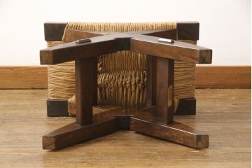 中古　松本民芸家具　和洋折衷の空間に馴染みの良い角型三面鏡・#222鞍型スツール2点セット(合わせて定価約49万円)(鏡台、ドレッサー、椅子)(R-047340)