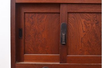 美品　アンティーク家具　ケヤキ材の木目が美しい漆塗り帳場箪笥(戸棚、収納棚、キャビネット)(R-047345)