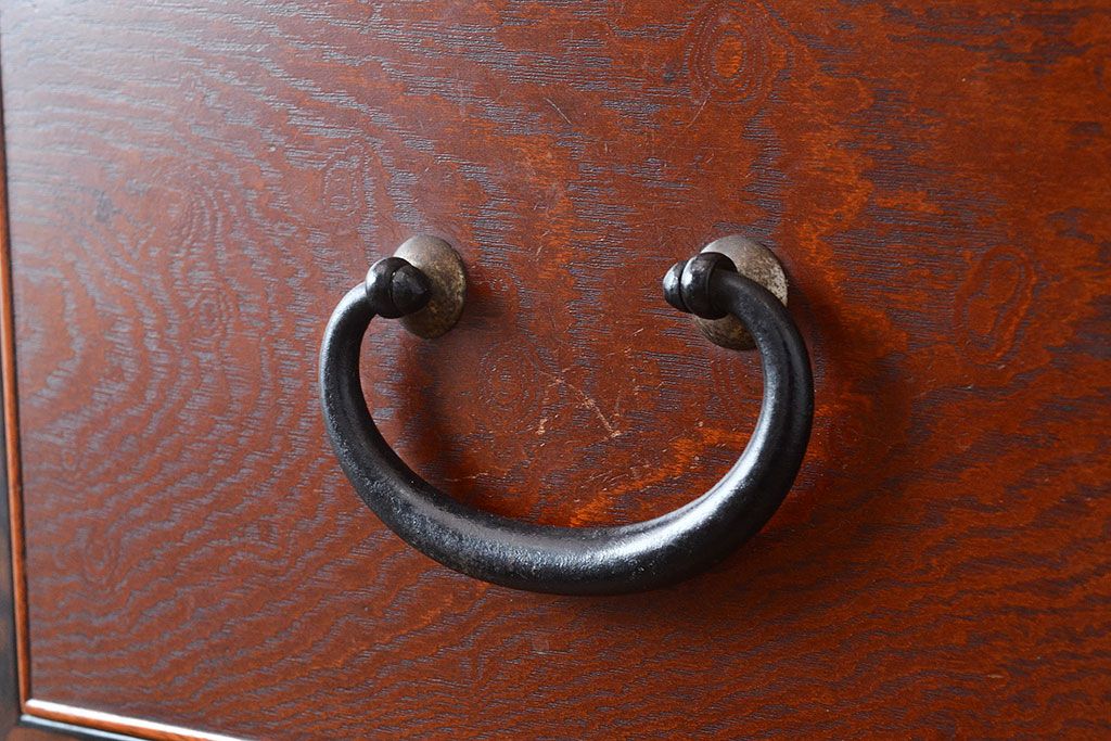 アンティーク　極美品　前面(黒柿孔雀杢・ケヤキ玉杢)　中(桐)　天板・側面(楠木)　漆塗り　群馬県の織物問屋から出てきました!!最高級の重ね箪笥(収納箪笥、整理箪笥、引き出し、チェスト)(R-047346)