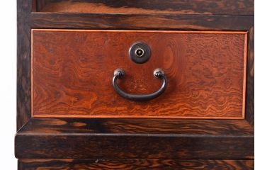 アンティーク　極美品　前面(黒柿孔雀杢・ケヤキ玉杢)　中(桐)　天板・側面(楠木)　漆塗り　群馬県の織物問屋から出てきました!!最高級のローボード(収納棚、テレビ台、テレビボード)(R-047347)