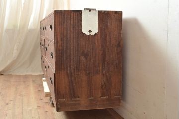 和製アンティーク　使い込まれた木肌が味わい深い前面桐材製の箪笥ローボード(引き出し、チェスト、テレビ台)(R-047360)