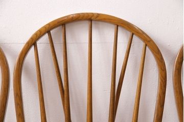 ヴィンテージ　柏木工(KASHIWA、かしわ)　ナラ材製　挽き物加工の背もたれと脚がお洒落なダイニングチェア4脚セット(椅子、ビンテージ)(R-047366)