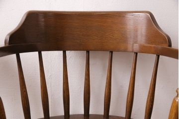 ヴィンテージ　柏木工(KASHIWA)　ナラ材の深みを増した木肌が味のあるダイニングチェア2脚セット(キャプテンチェア、椅子、アームチェア、ビンテージ)(R-047367)