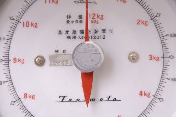 アンティーク雑貨　昭和中期　Tanimoto　レトロな佇まいが可愛らしいベビースケール(赤ちゃん体重計、ベビー秤、籠付き、バスケット)(R-047380)