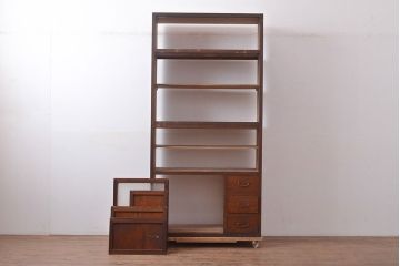 和製アンティーク　レトロな雰囲気たっぷり!シンプルなデザインの重ね戸棚(食器棚、収納棚)(R-047382)