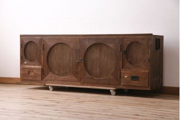 和製アンティーク　ガラスを入れて丸窓に!大正ロマン香る箪笥ローボード(収納棚)(R-047393)