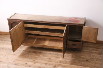 和製アンティーク　ガラスを入れて丸窓に!大正ロマン香る箪笥ローボード(収納棚)(R-047393)