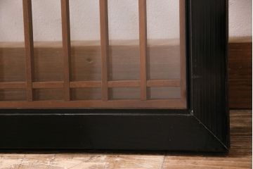 和製アンティーク　両面ガラス　松の彫りと格子が落ち着いた和の空間を演出する欄間(明り取り、建具)(R-047399)