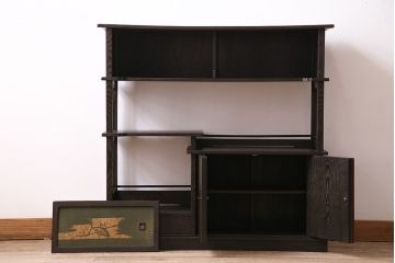 和製ヴィンテージ　指物家具　桑材の渋い木肌が和の趣を感じさせる飾り棚(茶棚、ビンテージ)(R-047405)
