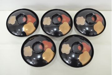 西岡商店　光琳梅蒔絵　木製椀5客セット(漆器、蓋付き)(R-047426)