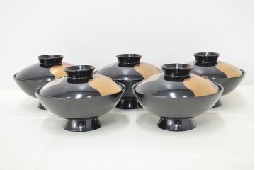 西岡商店　光琳梅蒔絵　木製椀5客セット(漆器、蓋付き)(R-047426)