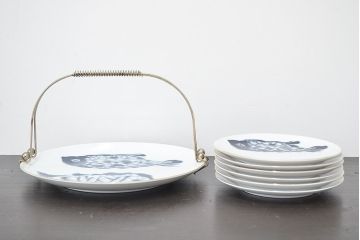 昭和レトロ　名陶(MEITO)　魚図　ケーキ皿セット(洋食器)(R-047429)