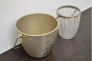 昭和レトロ　古い　アイスペール2点(アルミ、ガラス、日本製、アイスバスケット)(R-047440)