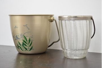 昭和レトロ　古い　アイスペール2点(アルミ、ガラス、日本製、アイスバスケット)(R-047440)