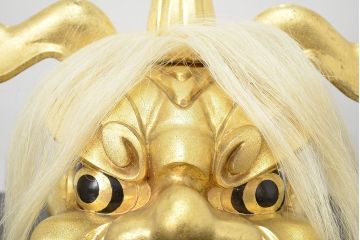 井波彫刻家　森田清一　木彫金獅子　共箱(彫刻、在銘、作家物)(R-047441)