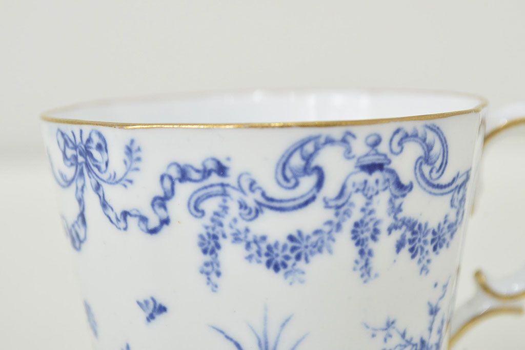 イギリス　1898年　ロイヤルクラウンダービー　印判花籠図　モカカップ&ソーサー(ROYAL CROWN DERBY、洋食器)(R-047442)