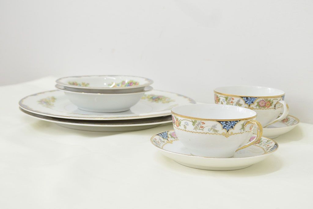 オールドノリタケ　カップ&ソーサー2客　KPM皿　大・小各2枚(洋食器、Noritake)(R-047444)