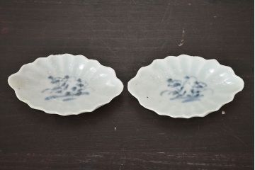 江戸期　古伊万里　豆皿など5点(染付微塵唐草、成化年製、雛道具)(R-047445)