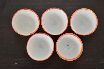 明治〜大正　古い雛道具　急須　湯呑　猪口8点(磁器、ミニチュア)(R-047446)