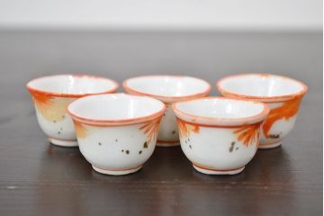 明治〜大正　古い雛道具　急須　湯呑　猪口8点(磁器、ミニチュア)(R-047446)