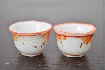 明治〜大正　古い雛道具　急須　湯呑　猪口8点(磁器、ミニチュア)(R-047446)