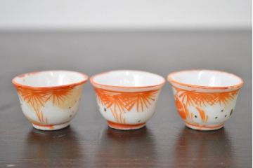 明治〜大正　古い雛道具　急須　湯呑　猪口8点(磁器、ミニチュア)(R-047446)