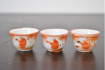 明治〜大正　古い雛道具　急須　湯呑　猪口8点(磁器、ミニチュア)(R-047446)