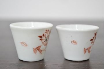 明治〜大正　古い雛道具　急須　湯呑　猪口8点(磁器、ミニチュア)(R-047446)