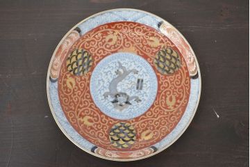 江戸幕末期　伊万里焼　唐草色絵　六寸皿2枚(中皿、和食器)(R-047451)