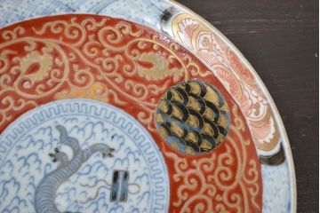 江戸幕末期　伊万里焼　唐草色絵　六寸皿2枚(中皿、和食器)(R-047451)