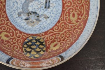 江戸幕末期　伊万里焼　唐草色絵　六寸皿2枚(中皿、和食器)(R-047451)
