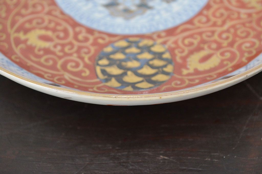 江戸幕末期　伊万里焼　唐草色絵　六寸皿2枚(中皿、和食器)(R-047451)