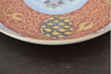 江戸幕末期　伊万里焼　唐草色絵　六寸皿2枚(中皿、和食器)(R-047451)