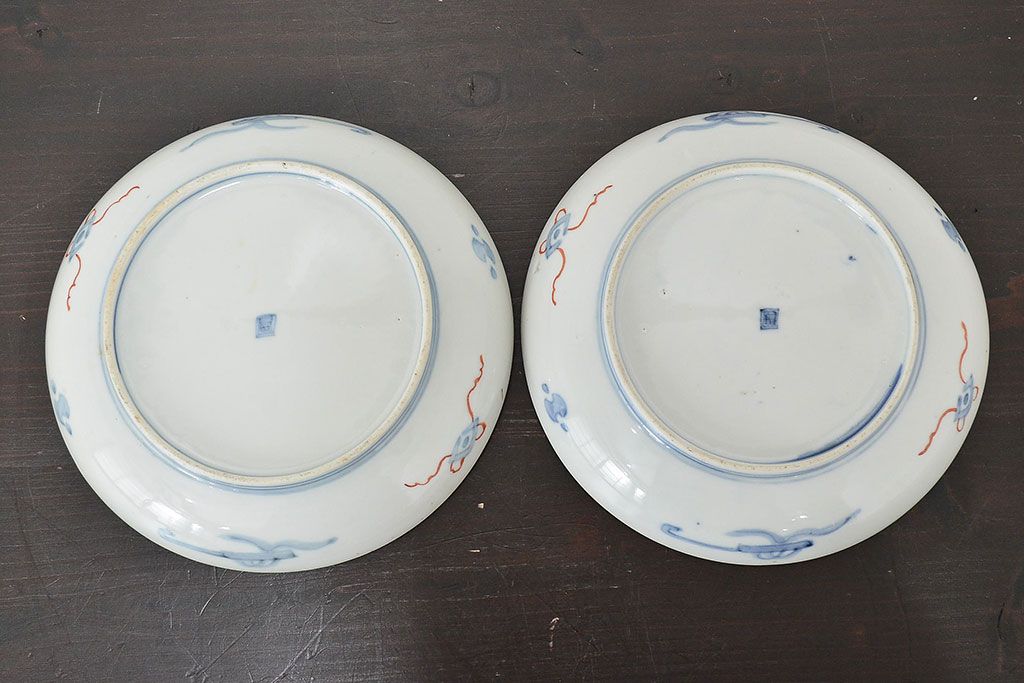 江戸幕末期　伊万里焼　唐草色絵　六寸皿2枚(中皿、和食器)(R-047451)