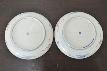 江戸幕末期　伊万里焼　唐草色絵　六寸皿2枚(中皿、和食器)(R-047451)