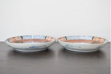 江戸幕末期　伊万里焼　唐草色絵　六寸皿2枚(中皿、和食器)(R-047452)