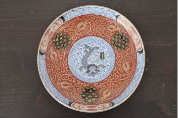 江戸幕末期　伊万里焼　唐草色絵　六寸皿2枚(中皿、和食器)(R-047452)