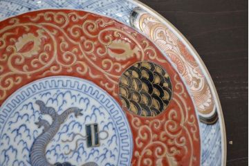 江戸幕末期　伊万里焼　唐草色絵　六寸皿2枚(中皿、和食器)(R-047452)