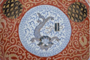 江戸幕末期　伊万里焼　唐草色絵　六寸皿2枚(中皿、和食器)(R-047452)