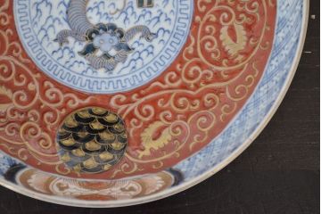 江戸幕末期　伊万里焼　唐草色絵　六寸皿2枚(中皿、和食器)(R-047452)