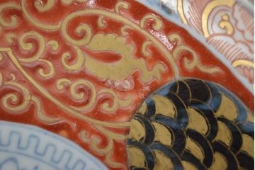 江戸幕末期　伊万里焼　唐草色絵　六寸皿2枚(中皿、和食器)(R-047452)