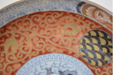 江戸幕末期　伊万里焼　唐草色絵　六寸皿2枚(中皿、和食器)(R-047452)