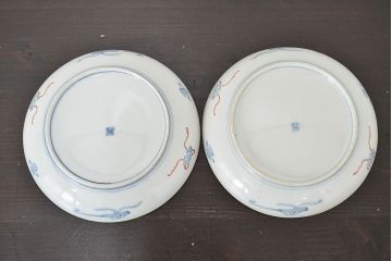 江戸幕末期　伊万里焼　唐草色絵　六寸皿2枚(中皿、和食器)(R-047452)