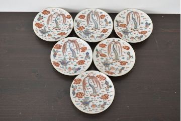 江戸期　伊万里焼　色絵　小皿6枚(和食器)(R-047453)