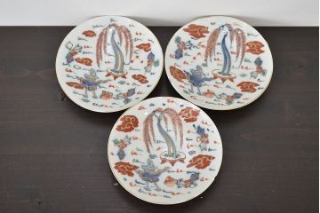 江戸期　伊万里焼　色絵　小皿3枚(和食器)(R-047454)